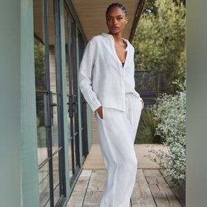 Everlane The Must Have White Casual Button Down Shirt Flax Linen size XL chic